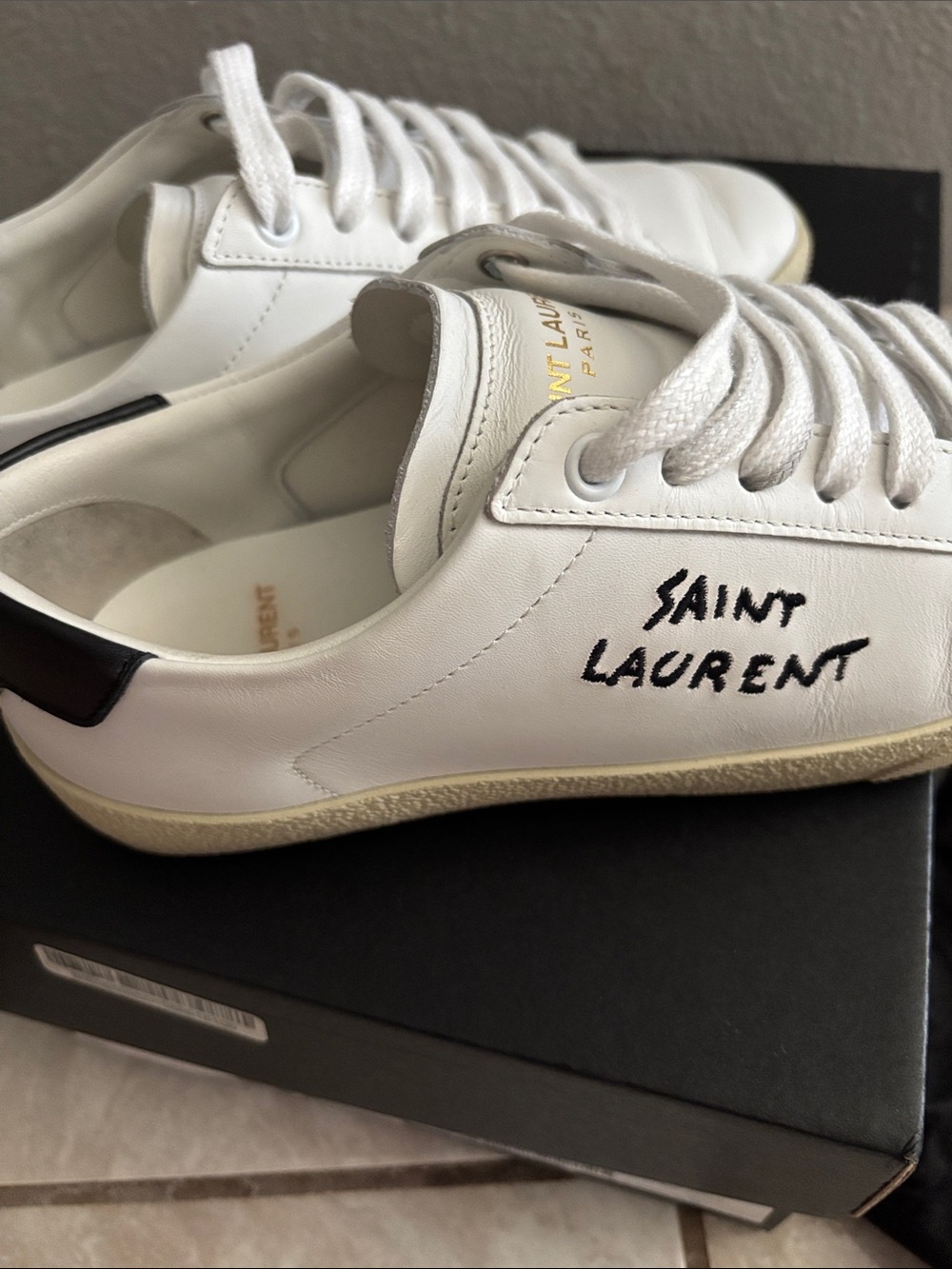Saint Laurent White Leather Sneakers with Black Heel Tab